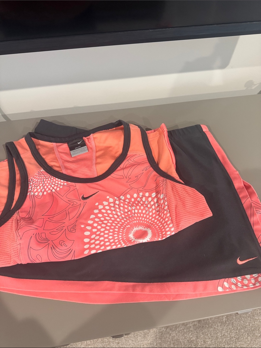 Nike Coral and gray Floral Athletic Tank + Shorts